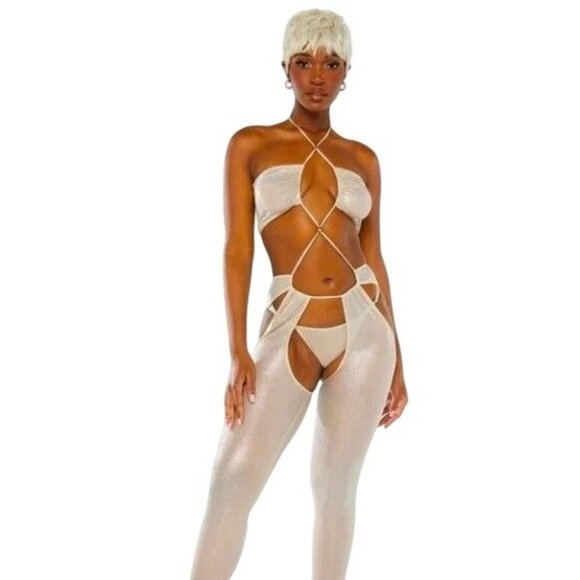 Savage X Fenty Gathered Mesh Crotchless Catsuit Iridescent Sunset Flirty Size 2X - Picture 4 of 7